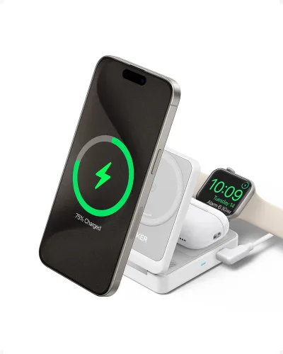 Anker MagGo Wireless Charging Station (Foldable 3-in-1) och Anker Nano Travel Adapter (5-in-1, 20W, 1-Pack)