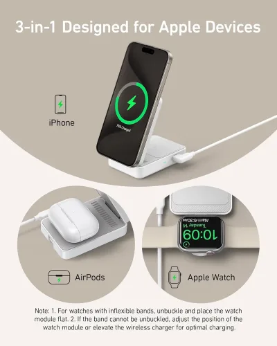 Anker MagGo Wireless Charging Station (Foldable 3-in-1) och Anker Nano Travel Adapter (5-in-1, 20W, 1-Pack)