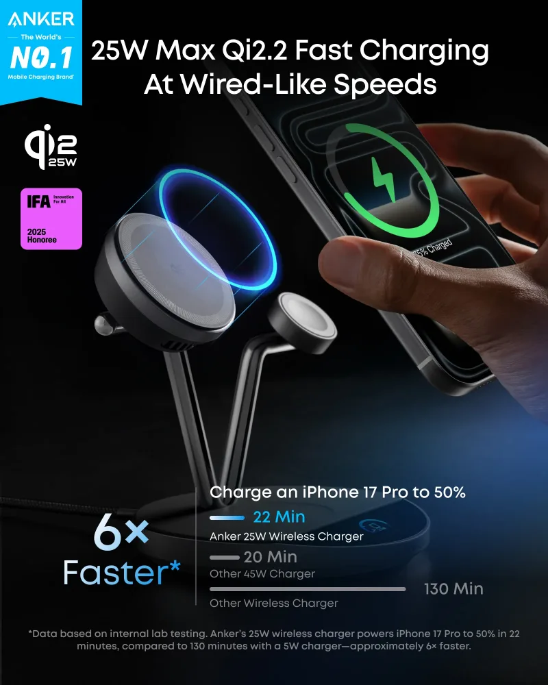 Anker Prime Wireless Charging Station (3-in-1, MagGo, AirCool, Dock Stand)