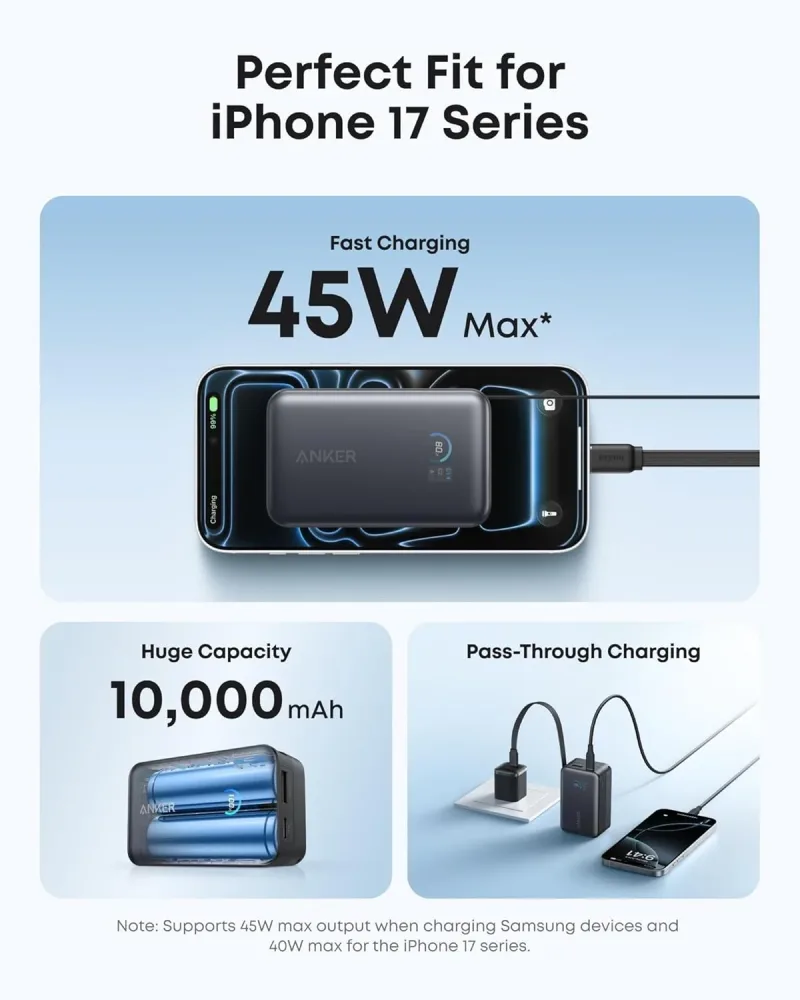 Anker Nano Power Bank (10K, 45W, Built-In Retractable USB-C Cable)