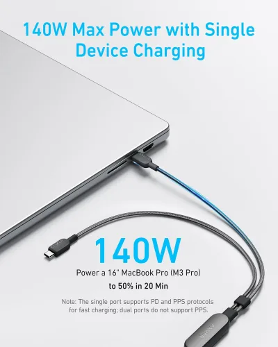 Estación de carga Anker Nano (6 en 1, 67W) y cable USB-C a USB-C 2 en 1 Anker de 140W