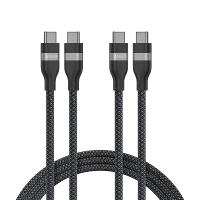 Câble Anker USB-C vers USB-C (3 ft / 6 ft, 240W, tressé en matériaux recyclés, lot de 2)