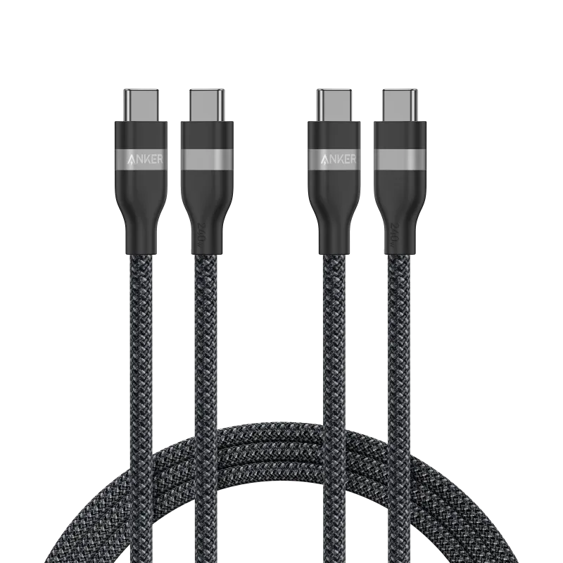 Câble Anker USB-C vers USB-C (3 ft / 6 ft, 240W, tressé en matériaux recyclés, lot de 2)