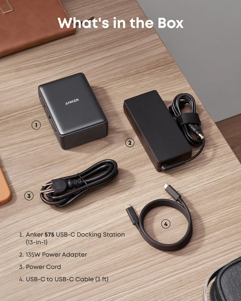Anker <b>575</b> USB-Cドッキングステーション (13-in-1) & New Nylon USB-C to USB-C 100Wケーブル (10 ft)