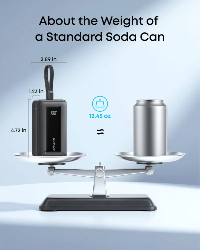 Anker Zolo 行動電源（10K，30W）配備 5.4 吋（13.7 厘米）內置 USB-C 充電線。