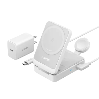 Anker MagGo Wireless Charging Station (Foldable 3-in-1) och Anker Nano Travel Adapter (5-in-1, 20W, 1-Pack)