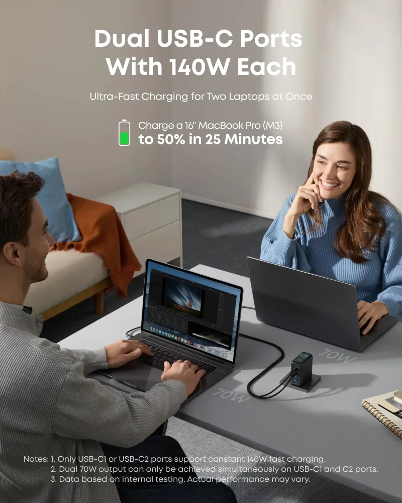 2-Pack Anker Laptop Charger (140W, 4-Port, PD 3.1) with 2-Pack USB-C Cable