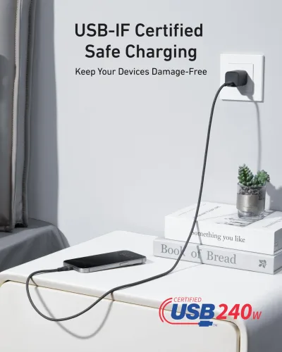 Anker Prime Charger (200W, 6 Ports, GaN) dan Anker USB-C to USB-C Cable (6 ft, 240W, Upcycled-Braided)