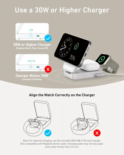 Anker MagGo Wireless Charging Station (Foldable 3-in-1) och Anker Nano Travel Adapter (5-in-1, 20W, 1-Pack)