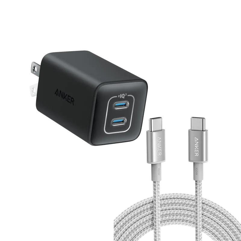 Anker <b>523</b> Charger (Nano 3, 47W) dan Kabel USB-C to USB-C 100W New Nylon (10 ft)