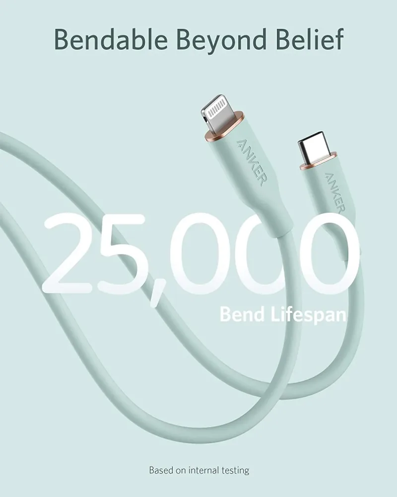 Anker <b>641</b> USB-C 至 Lightning 充電線 (Flow, 3 呎矽膠)