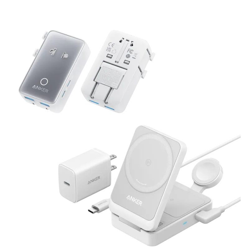 Anker MagGo Wireless Charging Station (Foldable 3-in-1) and Anker Nano Travel Adapter (5-in-1, 20W, 1-Pack)