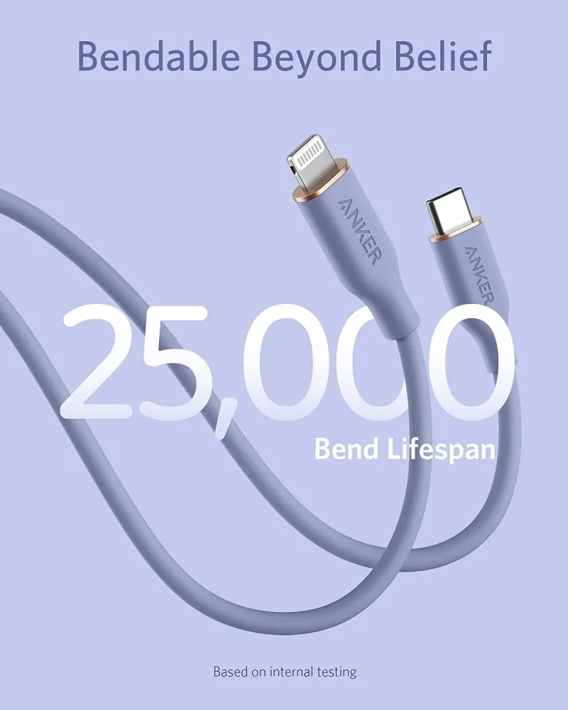 Anker <b>641</b> USB-C 至 Lightning 充電線 (Flow, 3 呎矽膠)