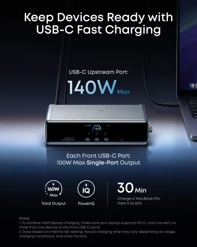 Anker Prime Docking Station (DL7400)  and USB-C to USB-C Cable (Thunderbolt 4 Compatible)