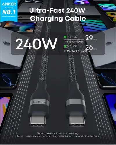 Anker USB-C-auf-USB-C-Kabel (3 ft / 6 ft, 240W, Upcycled-Braided)