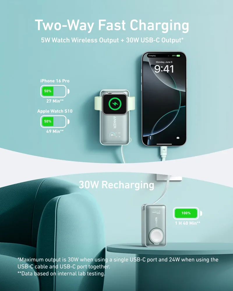 Anker MagGo Power Bank (10K, 35W, For Apple Watch)