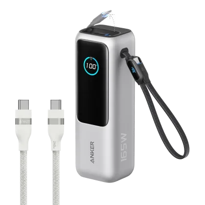 Bundle kit: Anker Laptop Power Bank (25K, 165W, Built-In and Retractable Cables) and Anker USB-C to USB-C Cable (6 ft, 240W, Upcycled-Braided)