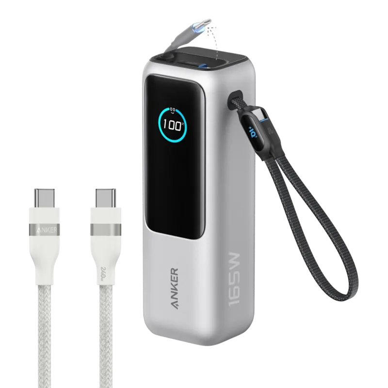 Bundle kit: Anker Laptop Power Bank (25K, 165W, Built-In and Retractable Cables) and Anker USB-C to USB-C Cable (6 ft, 240W, Upcycled-Braided)