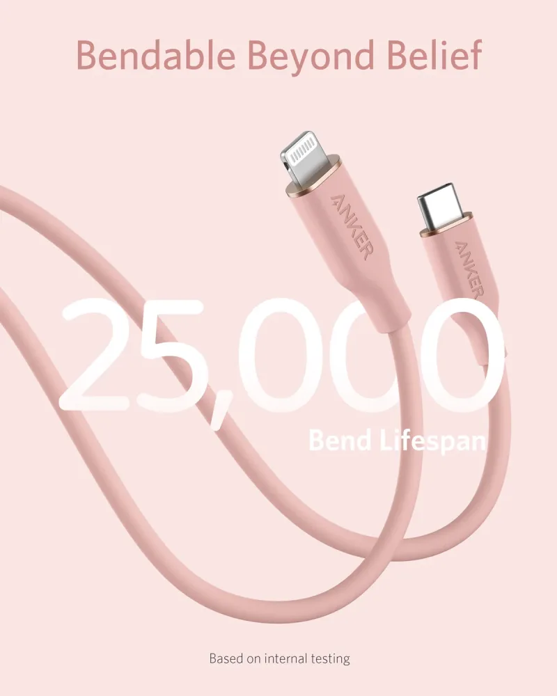 Anker <b>641</b> USB-C 至 Lightning 充電線 (Flow, 3 呎矽膠)