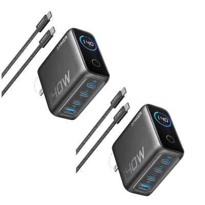 2-Pack Anker Laptop Charger (140W, 4-Port, PD 3.1) with 2-Pack USB-C Cable
