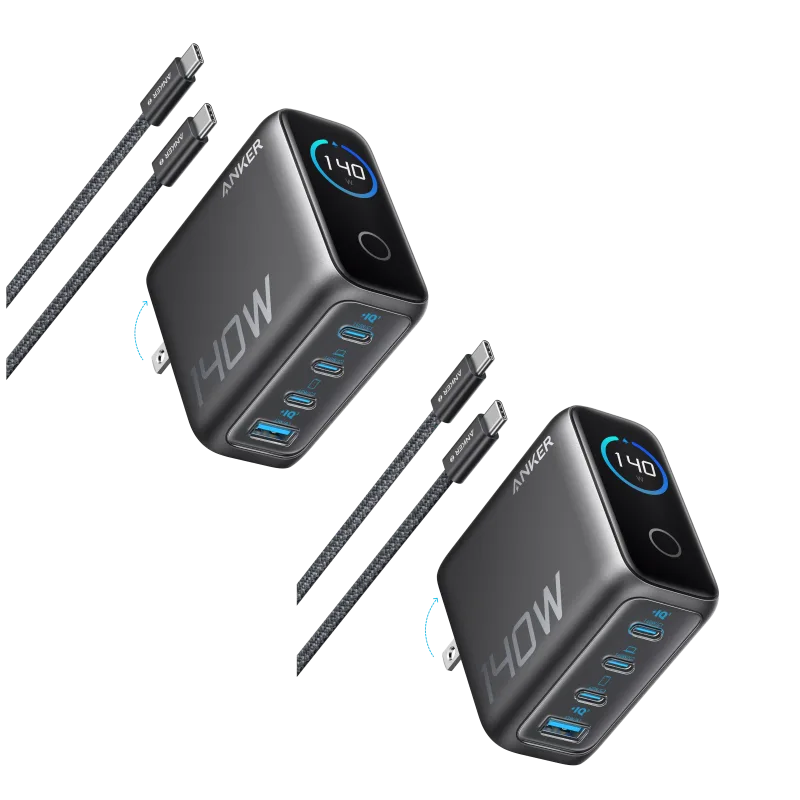 2-Pack Anker Laptop Charger (140W, 4-Port, PD 3.1) with 2-Pack USB-C Cable
