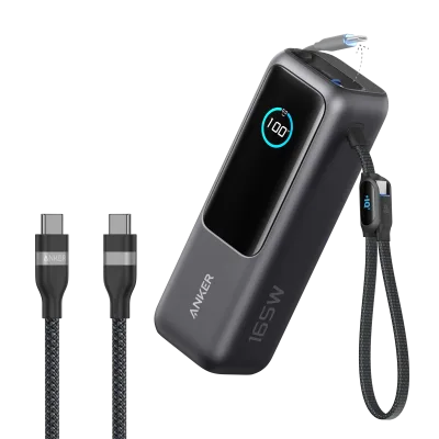 Bundle kit: Anker Laptop Power Bank (25K, 165W, Built-In and Retractable Cables) and Anker USB-C to USB-C Cable (6 ft, 240W, Upcycled-Braided)
