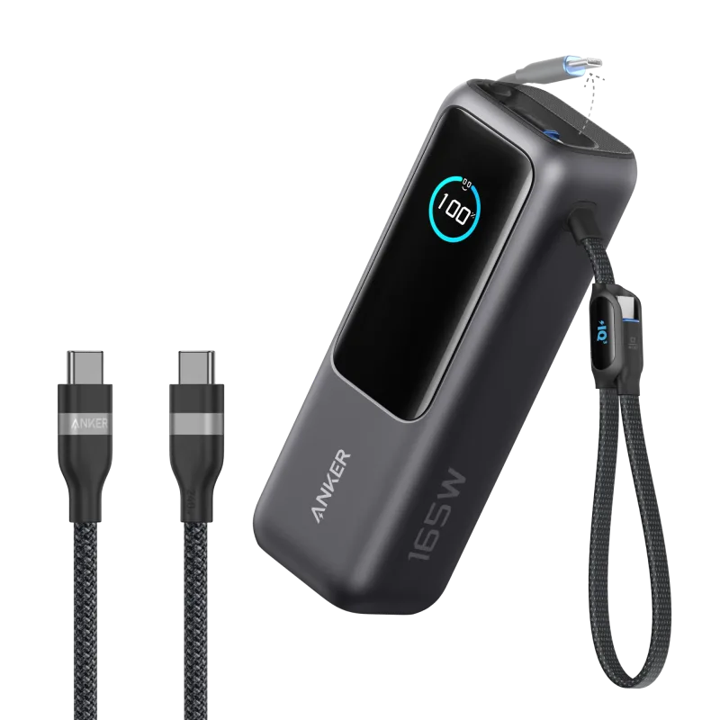 Bundle kit: Anker Laptop Power Bank (25K, 165W, Built-In and Retractable Cables) and Anker USB-C to USB-C Cable (6 ft, 240W, Upcycled-Braided)
