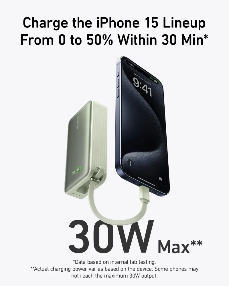 Anker Nano Power Bank (30W, Built-In USB-C Cable)