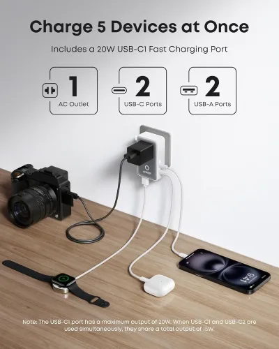 Anker MagGo Wireless Charging Station (Foldable 3-in-1) och Anker Nano Travel Adapter (5-in-1, 20W, 1-Pack)