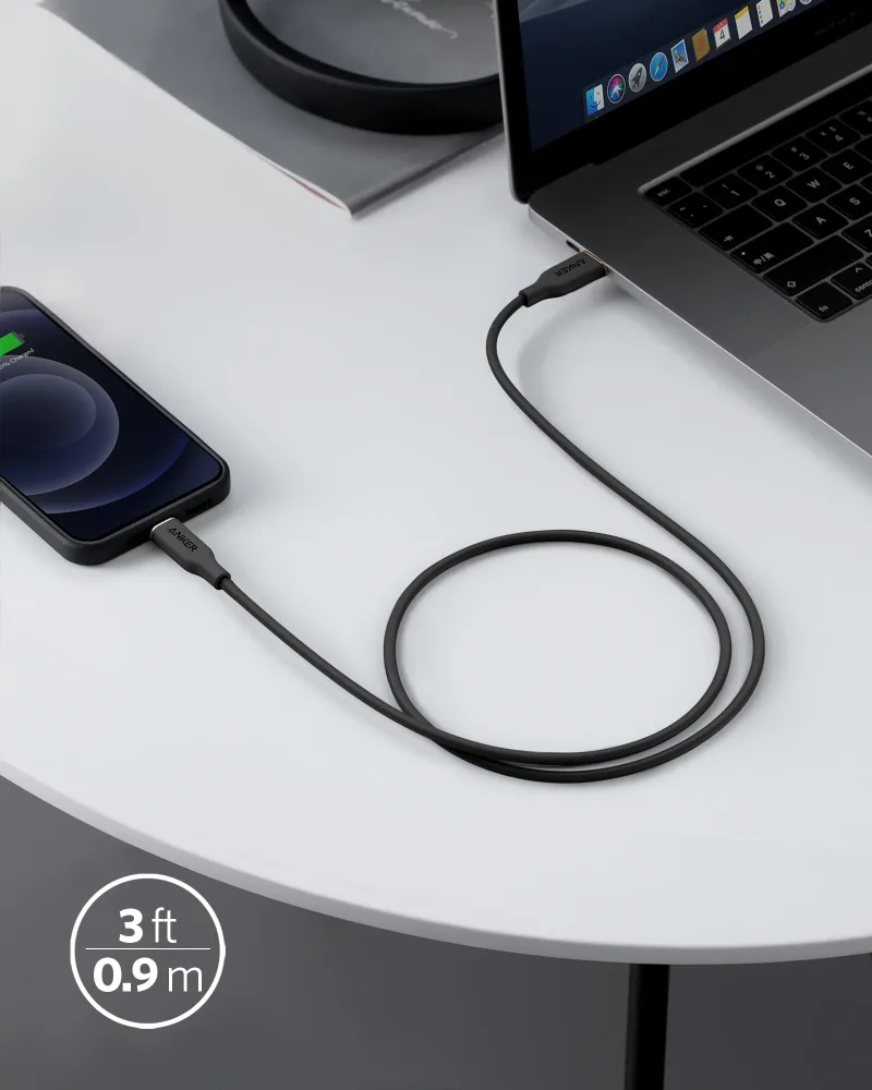 Anker <b>641</b> USB-C 至 Lightning 充電線 (Flow, 3 呎矽膠)