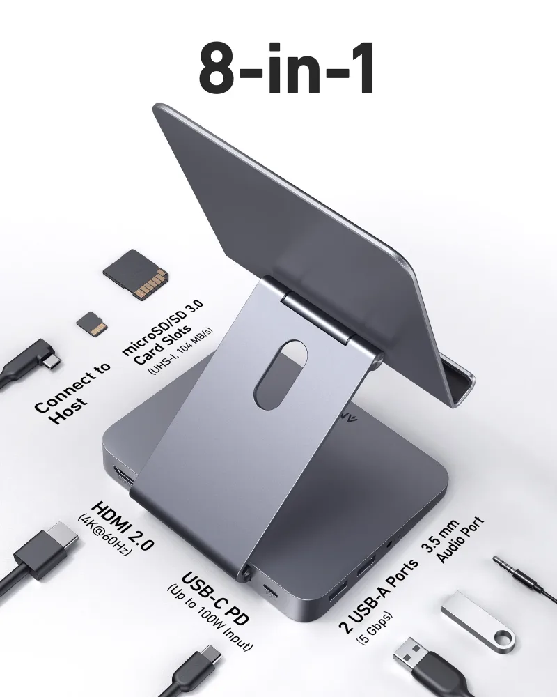 Anker 551 USB-C 허브 (8-in-1, 태블릿 스탠드)