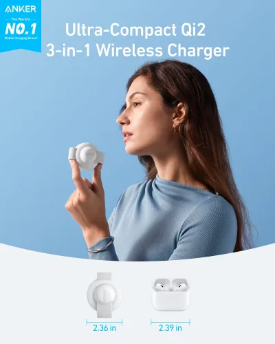 Anker MagGo ワイヤレス充電ステーション（3-in-1、折りたたみ式パッド）とAnker Nano トラベルアダプター（5-in-1、20W、1個入り）