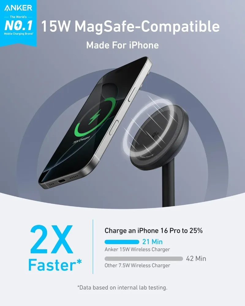 Anker MagGo iPhone 17 MagSafe充電器対応スタンド (Qi2 15W, アダプター付き)