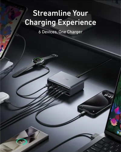 Anker Prime 充電器（200W，6 埠，GaN）及 Anker Prime USB-C 至 USB-C 充電線 240W