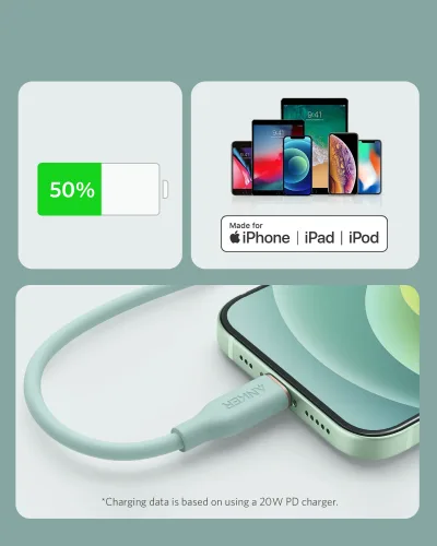 Anker <b>641</b> USB-C 至 Lightning 充電線 (Flow, 3 呎矽膠)