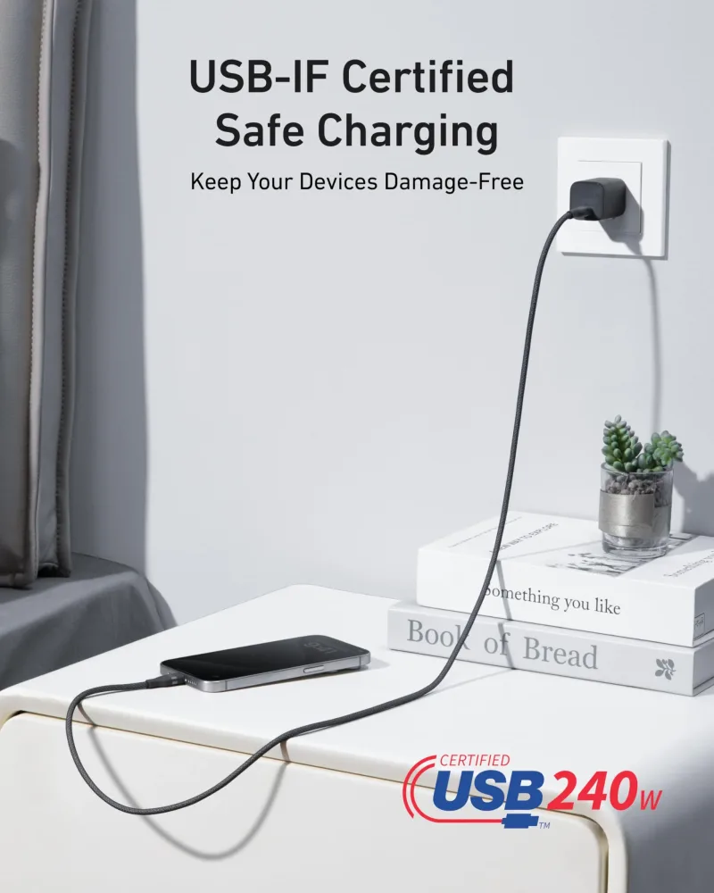 Anker Prime 充電站 (8 合 1，240W) 及 USB-C 至 USB-C 充電線 (6 呎，240W)