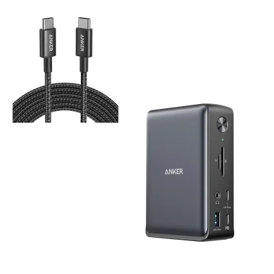 Anker <b>575</b> USB-Cドッキングステーション (13-in-1) & New Nylon USB-C to USB-C 100Wケーブル (10 ft)