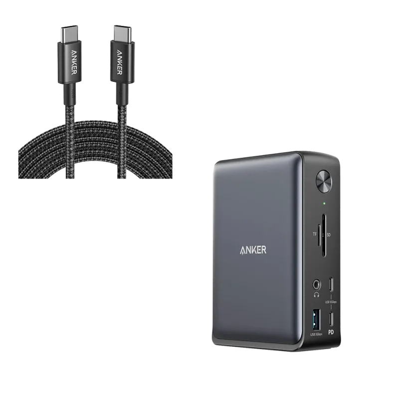 Anker <b>575</b> USB-Cドッキングステーション (13-in-1) & New Nylon USB-C to USB-C 100Wケーブル (10 ft)