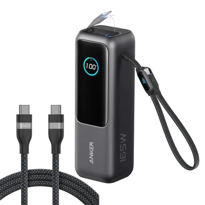 Bundle kit: Anker Laptop Power Bank (25K, 165W, Built-In and Retractable Cables) and Anker USB-C to USB-C Cable (6 ft, 240W, Upcycled-Braided)