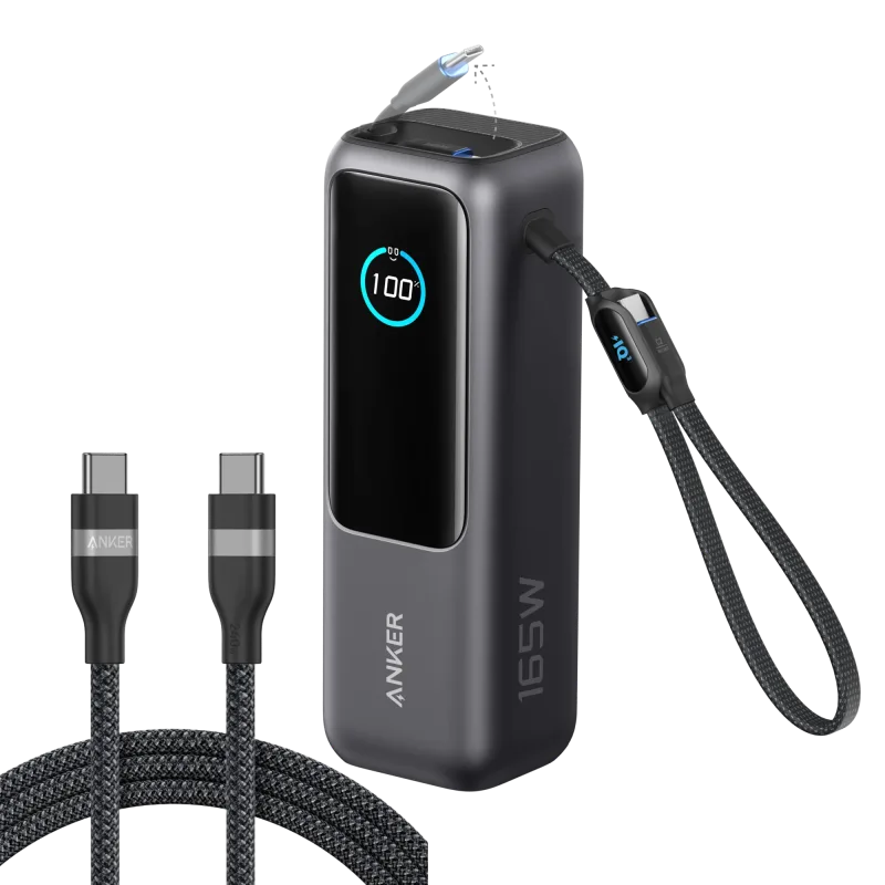 Bundle kit: Anker Laptop Power Bank (25K, 165W, Built-In and Retractable Cables) and Anker USB-C to USB-C Cable (6 ft, 240W, Upcycled-Braided)