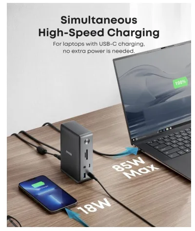 Anker <b>575</b> USB-Cドッキングステーション (13-in-1) & New Nylon USB-C to USB-C 100Wケーブル (10 ft)