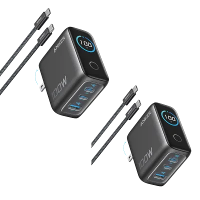 Anker Charger (100W, 3 porte, Smart Display) 2-Pack