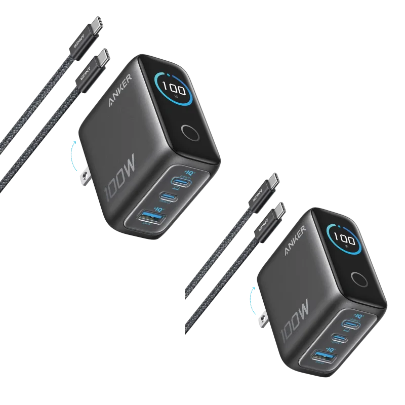 Anker Charger (100W, 3 porte, Smart Display) 2-Pack